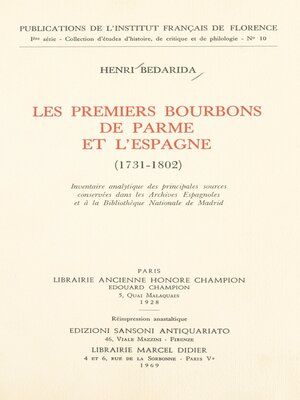 cover image of Les premiers Bourbons de Parme et l'Espagne, 1731-1802